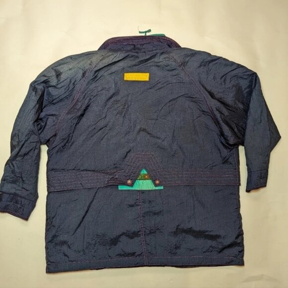 Vintage 80s Nuage Multicolour Navy Yellow Pink  Wind Breaker Jacket Size 44 3XL - Picture 4 of 16